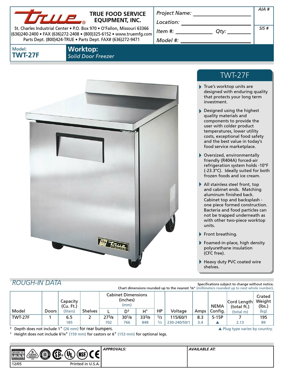TRUE TWT-27F SPECIFICATIONS Pdf Download | ManualsLib | True Twt 27f Wiring Diagram For True | | ManualsLib
