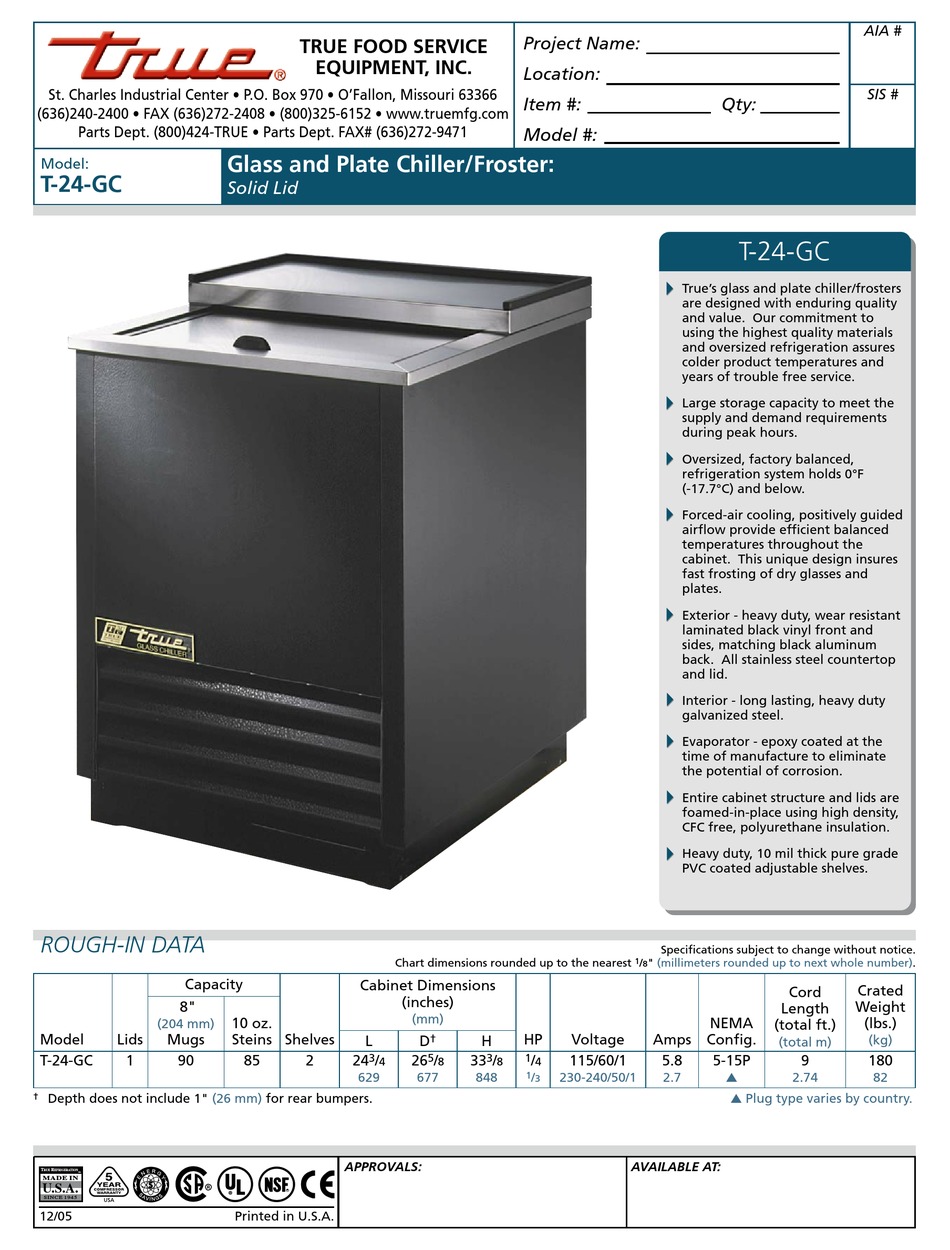 TRUE T24GC SPECIFICATIONS Pdf Download ManualsLib