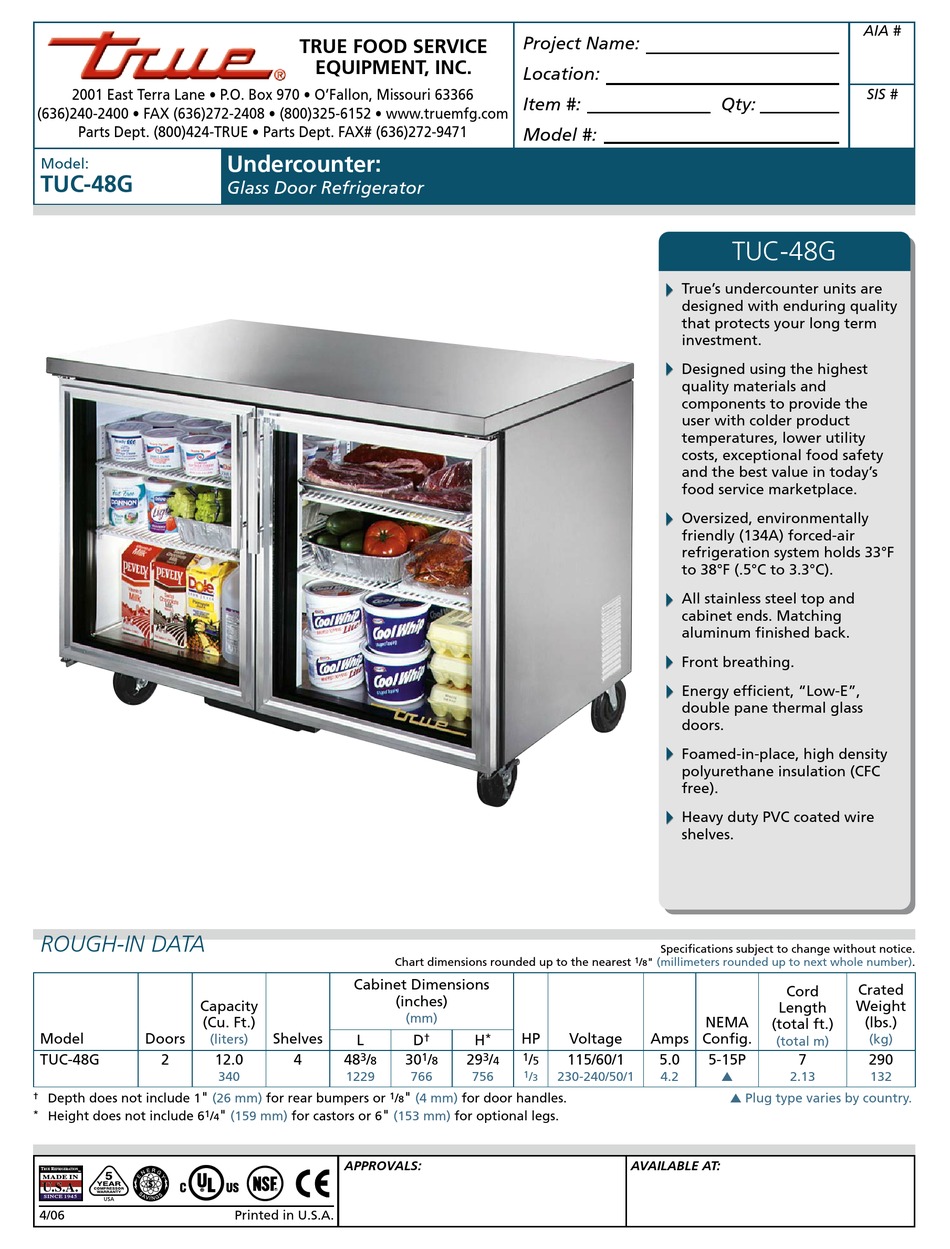 true tuc 48 spec sheet