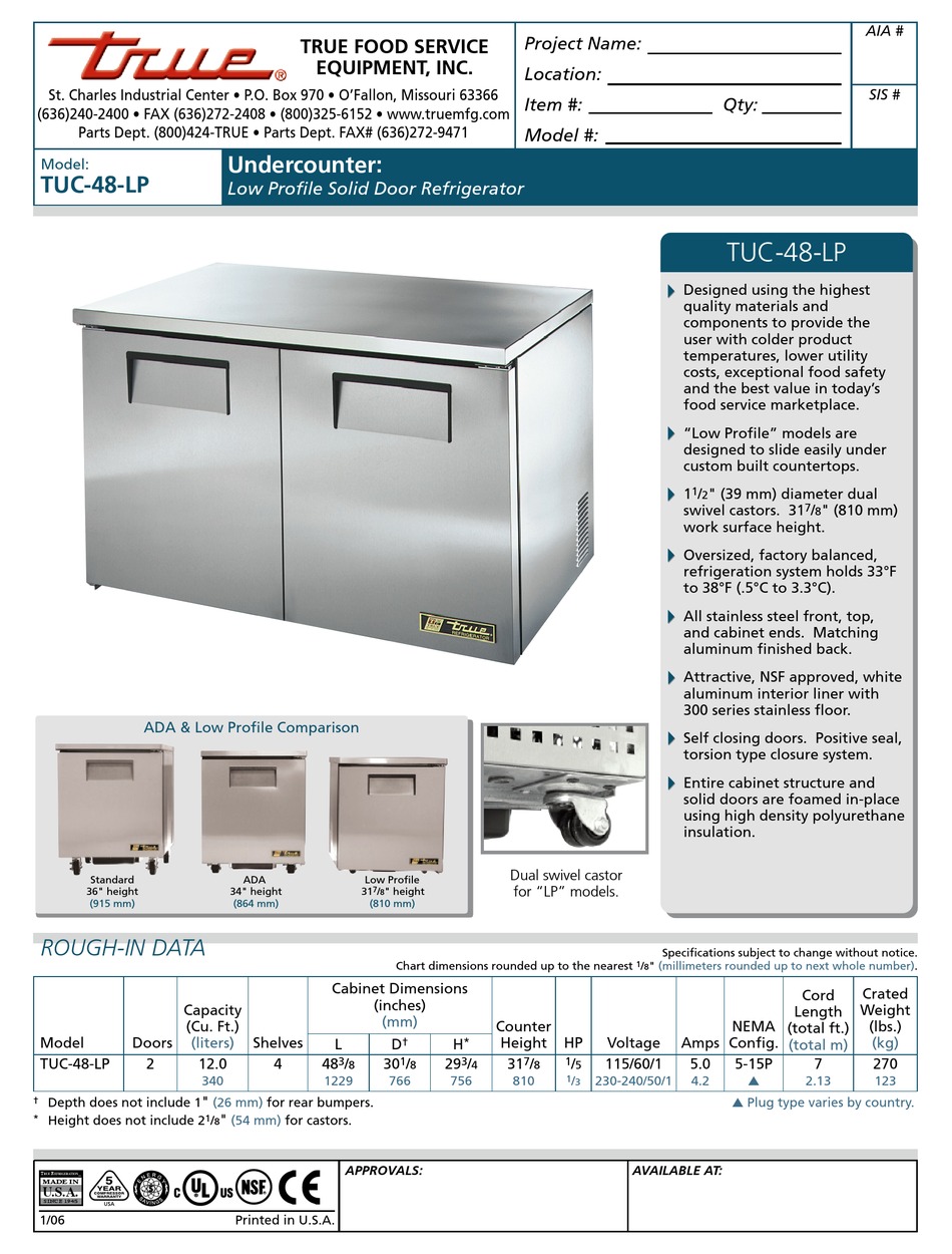 true tuc 48 spec sheet