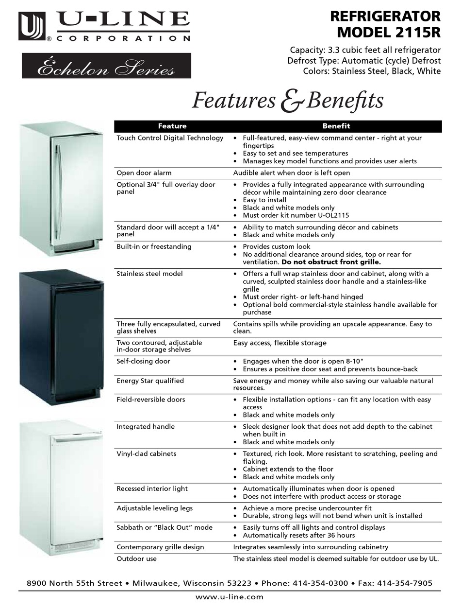 ULINE ECHELON 2115R SPECIFICATIONS Pdf Download ManualsLib
