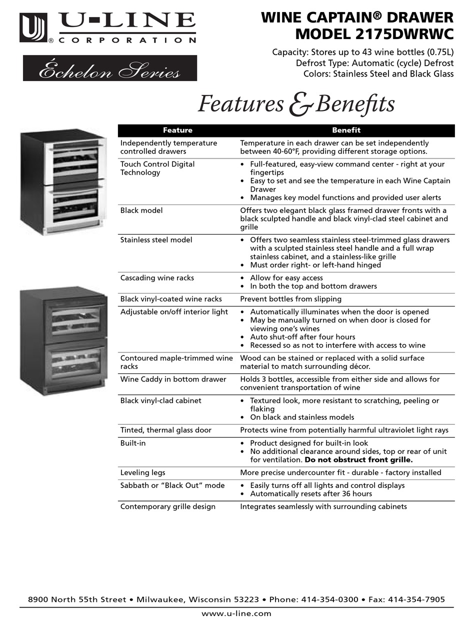 ULINE ECHELON 2175DWRWC SPECIFICATIONS Pdf Download ManualsLib