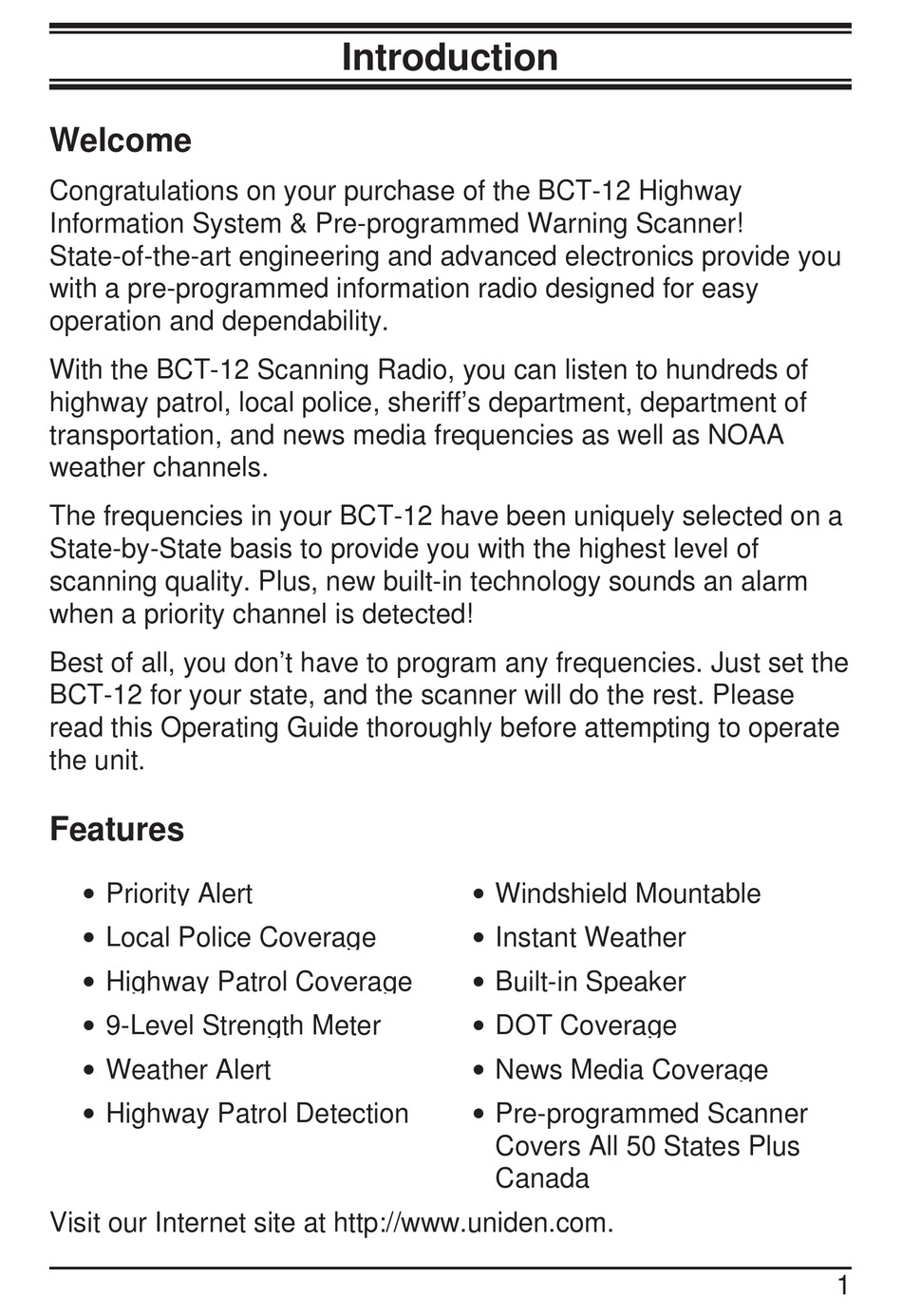 UNIDEN BCT-12 OPERATING MANUAL Pdf Download | ManualsLib