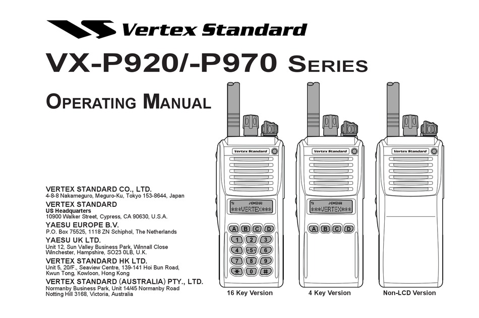 VERTEX STANDARD VXP920 SERIES OPERATING MANUAL Pdf Download ManualsLib