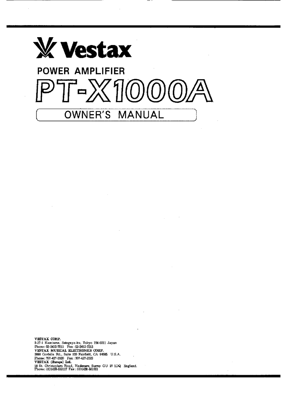 VESTAX PT-X1000A OWNER'S MANUAL Pdf Download | ManualsLib