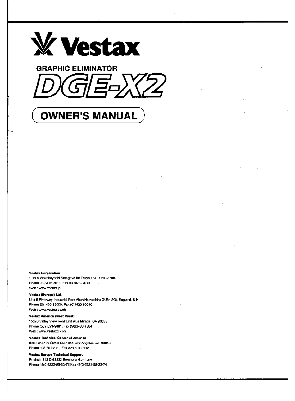VESTAX DGE-X2 OWNER'S MANUAL Pdf Download | ManualsLib