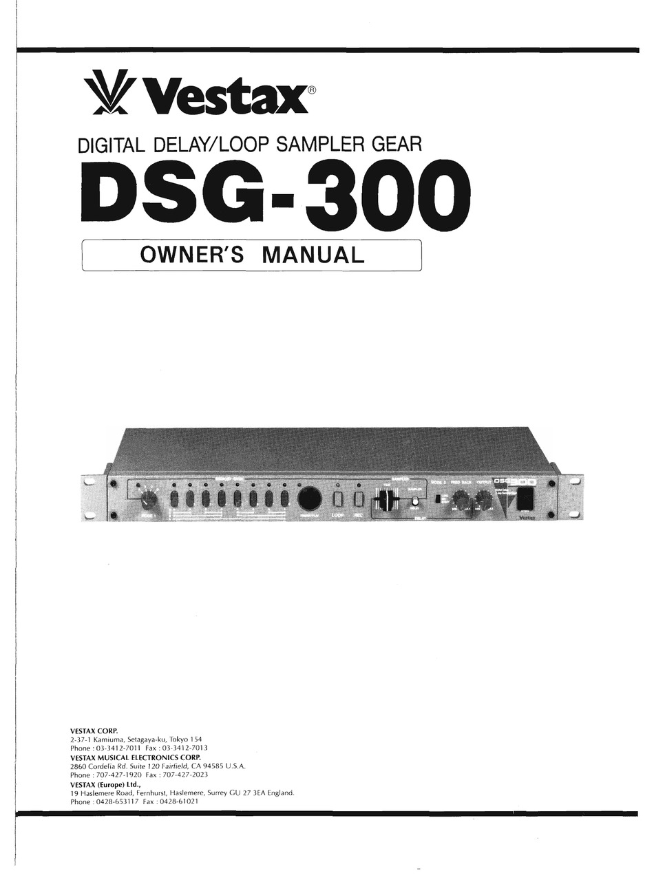 VESTAX DSG-300 OWNER'S MANUAL Pdf Download | ManualsLib