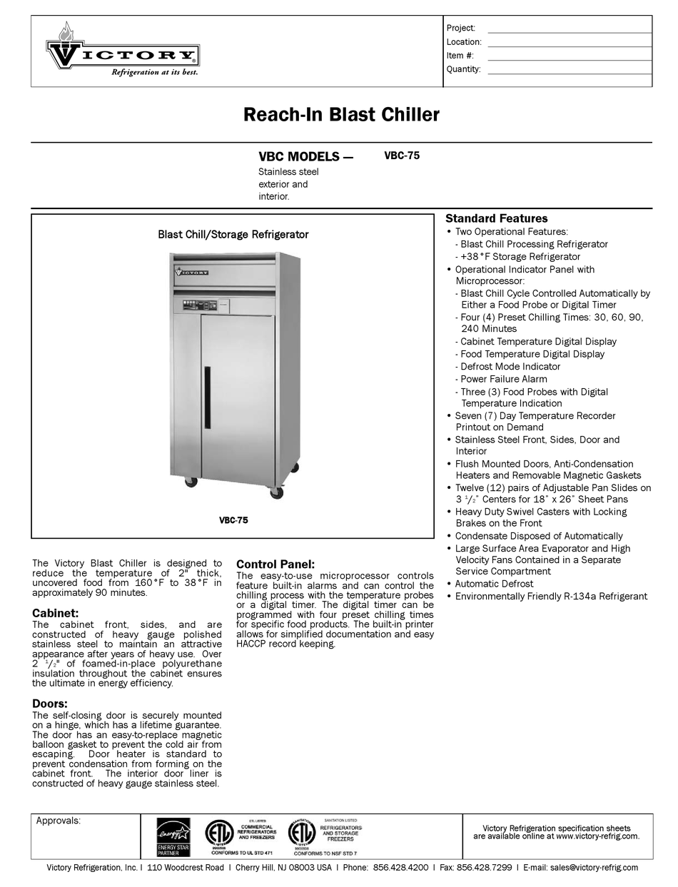 Victory Vbc 75 Specifications Pdf Download Manualslib