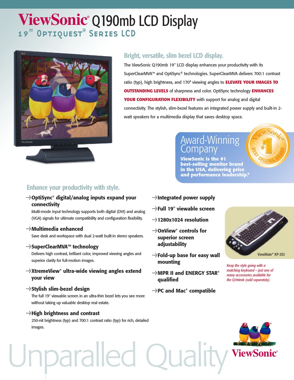 VIEWSONIC OPTIQUEST Q190MB SPECIFICATIONS Pdf Download ManualsLib