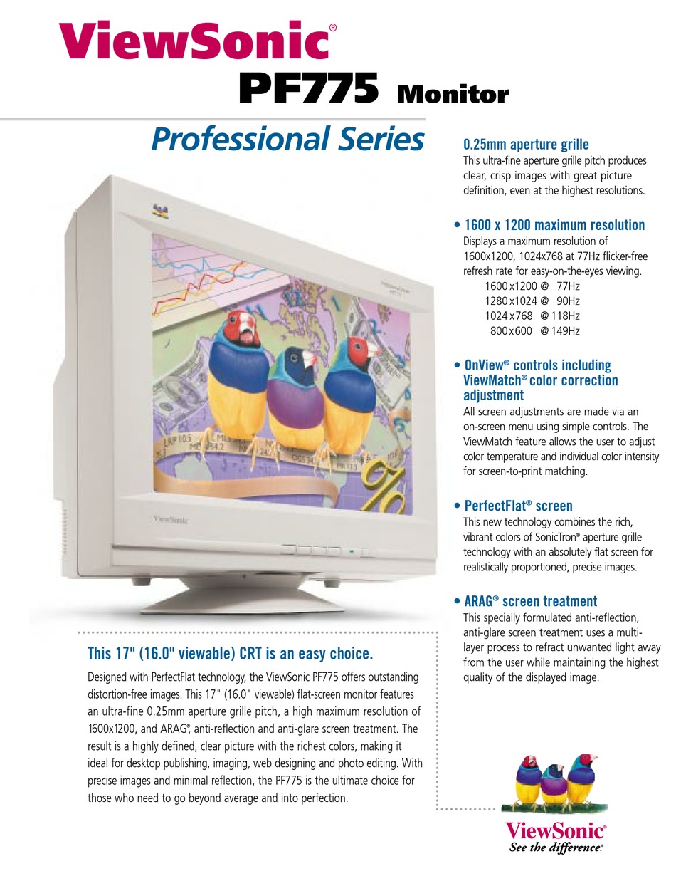 VIEWSONIC PF775 SPECIFICATION SHEET Pdf 