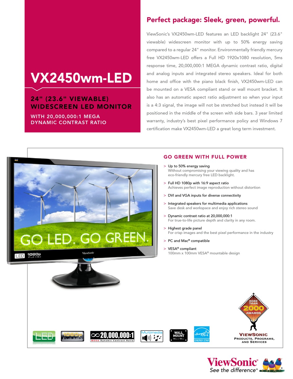 VIEWSONIC VX2450WM SPECIFICATIONS Pdf 