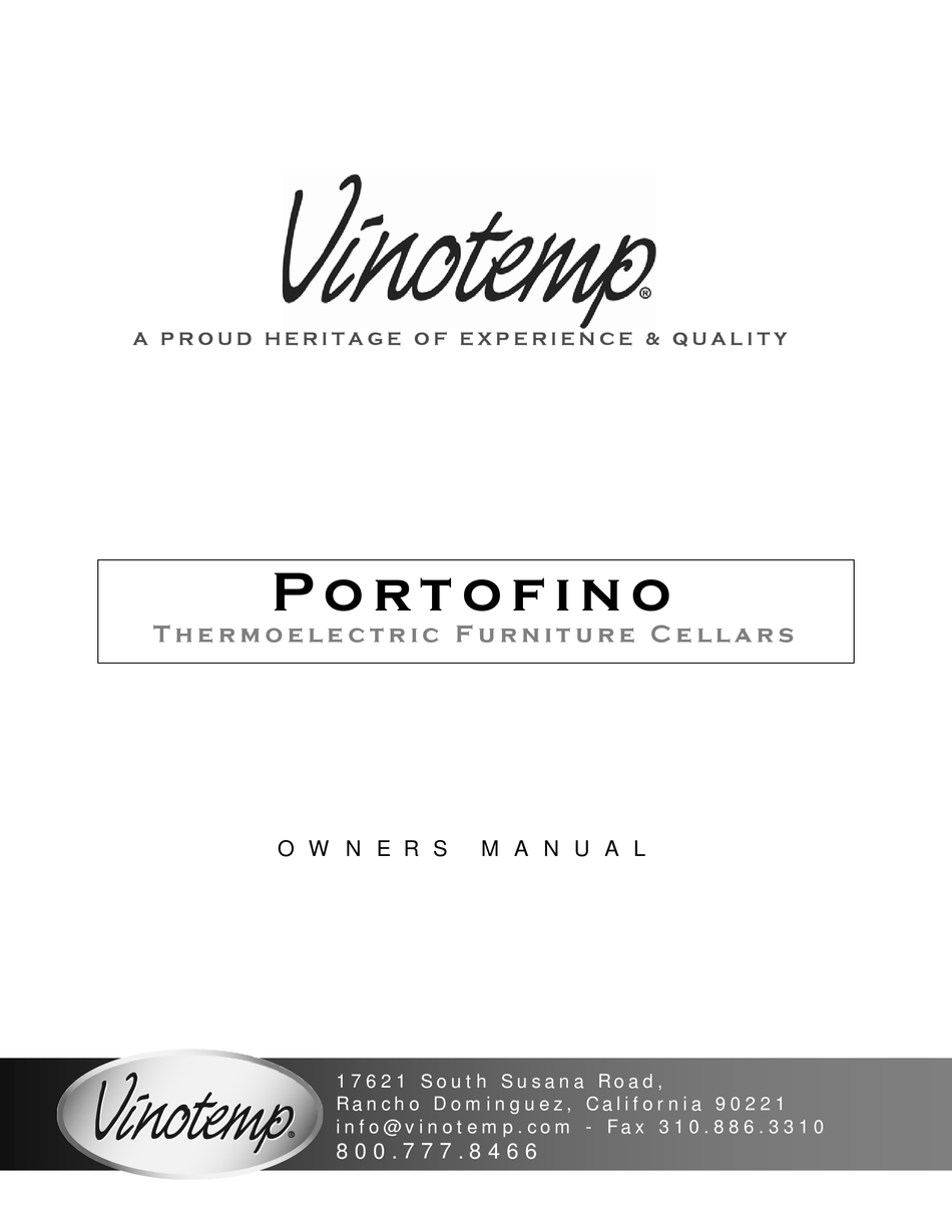VINOTEMP PORTOFINO VTBLEEKER2 USER MANUAL Pdf Download ManualsLib