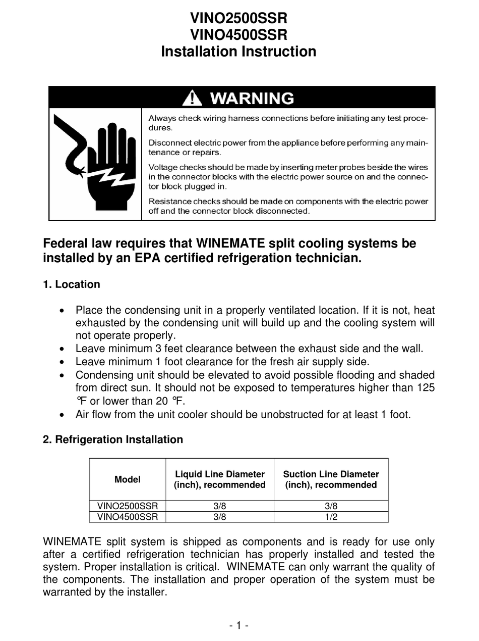 VINOTEMP 2500SSR INSTALLATION INSTRUCTION Pdf Download ManualsLib