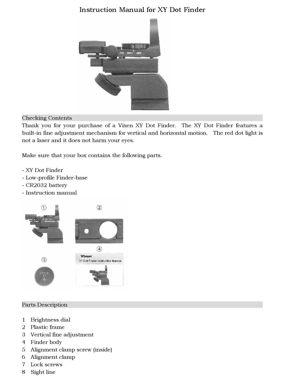 VIXEN XY DOT FINDER INSTRUCTION MANUAL Pdf Download | ManualsLib