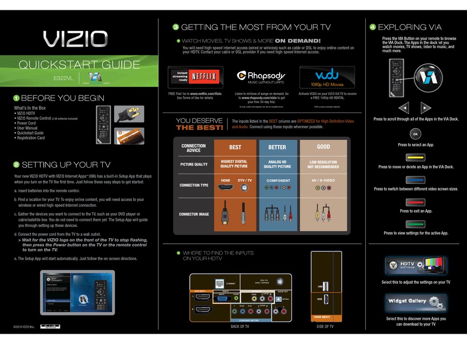 VIZIO E322VL QUICK START MANUAL Pdf Download | ManualsLib