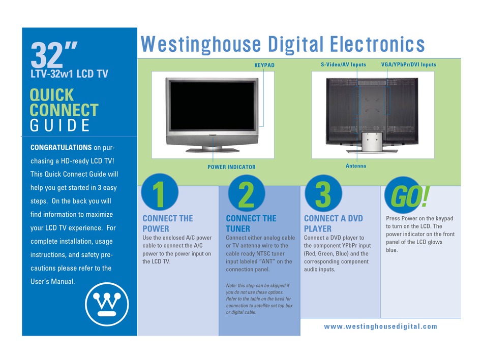 WESTINGHOUSE LTV32W1 QUICK CONNECT MANUAL Pdf Download ManualsLib