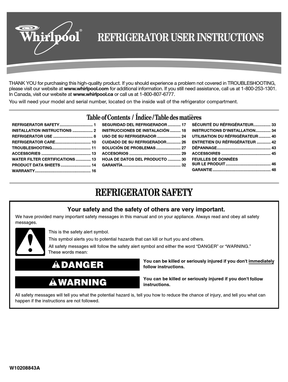WHIRLPOOL GOLD GR2FHTXVS INSTALL MANUAL Pdf Download ManualsLib