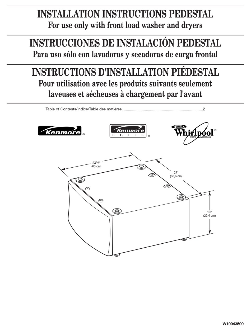 WHIRLPOOL WHP1000S PEDESTAL INSTALLATION Pdf Download ...