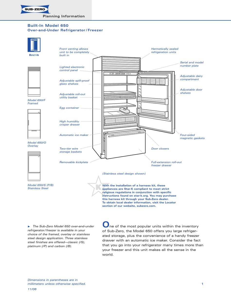 SUB-ZERO 650 SPECIFICATIONS Pdf Download | ManualsLib