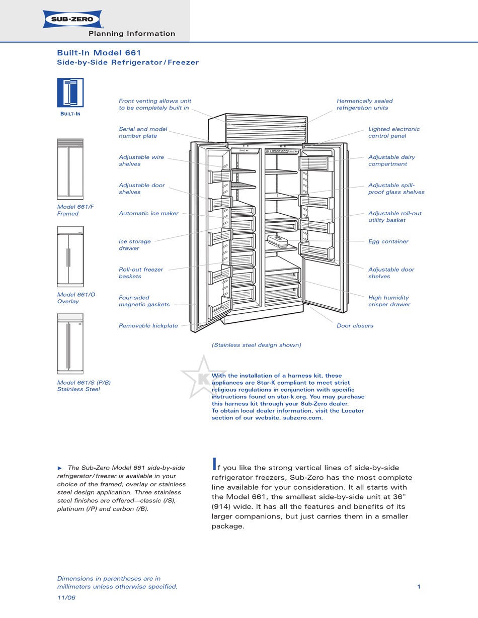 sub zero refrigerator 661