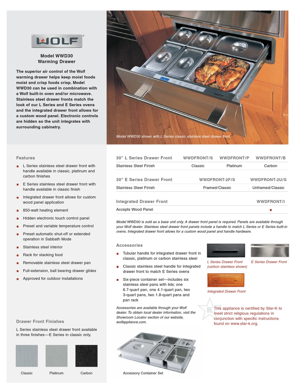 WOLF WWD30 SPECIFICATIONS Pdf Download ManualsLib