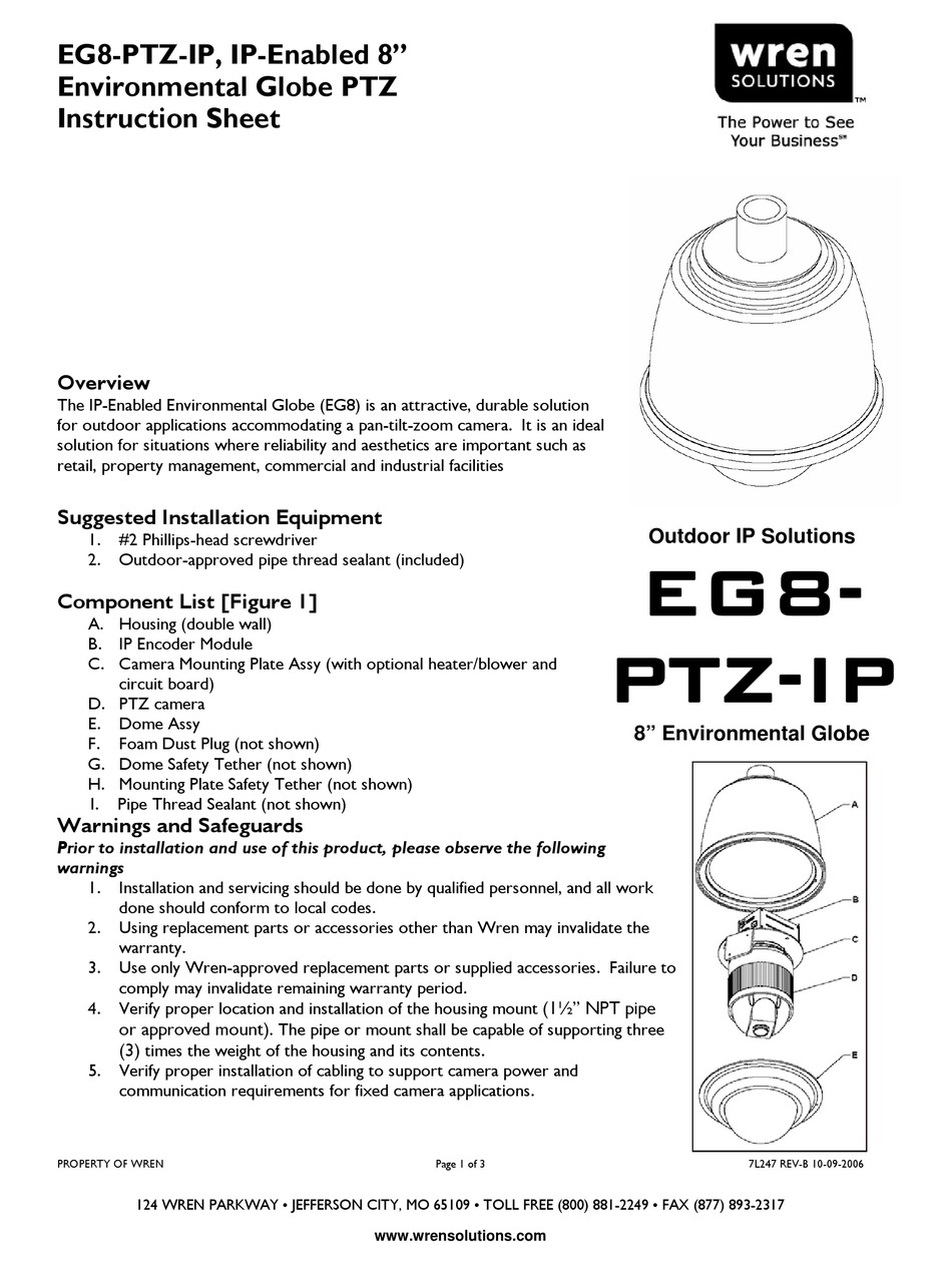 WREN MINIGLOBE IPEG8PTZ INSTALL MANUAL Pdf Download ManualsLib