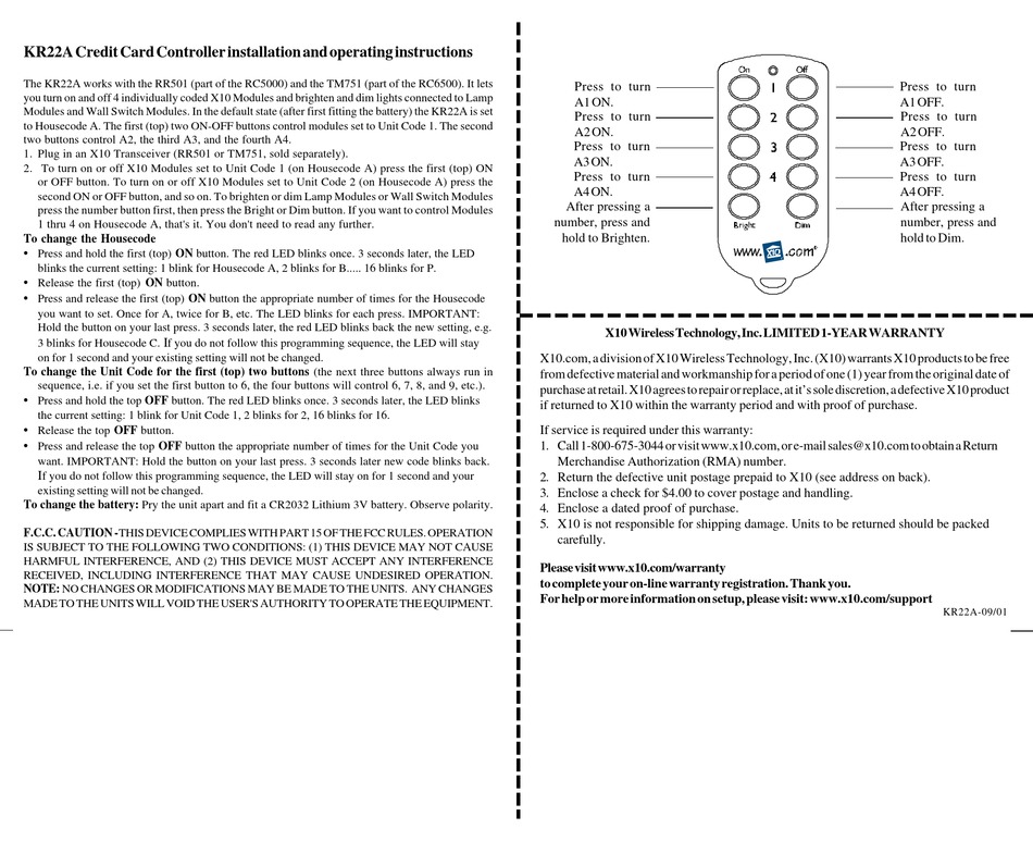 X10 KR22A INSTALLATION AND OPERATING INSTRUCTIONS Pdf Download ManualsLib