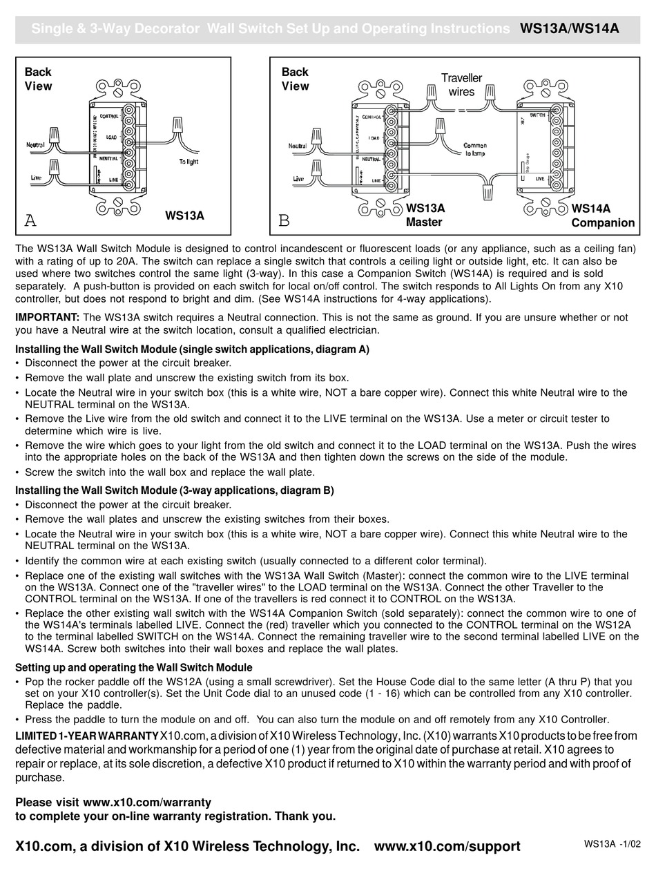 X10 WS13A SET UP AND OPERATING INSTRUCTIONS Pdf Download | ManualsLib 5-Way Switch Wiring Diagram ManualsLib