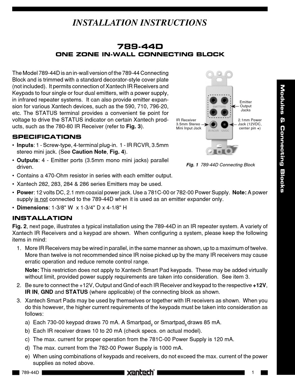 Xantech 789 44d Installation Instructions Pdf Download Manualslib