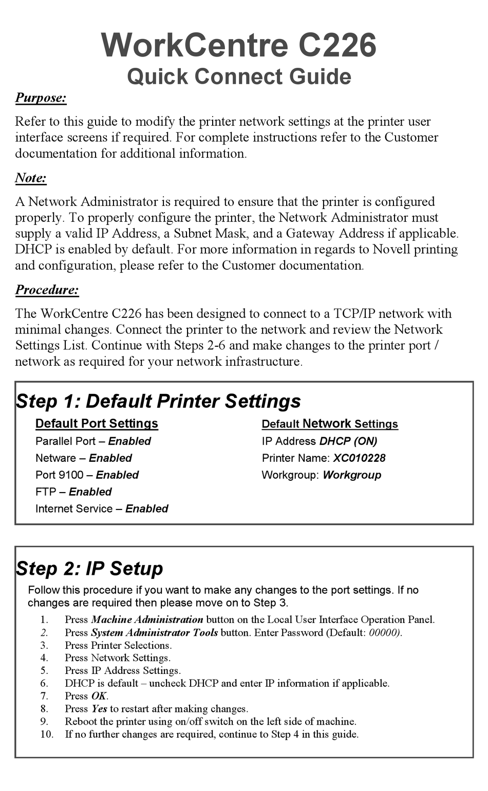 XEROX WORKCENTRE C226 QUICK CONNECT MANUAL Pdf Download ManualsLib   Xerox Workcentre C226 