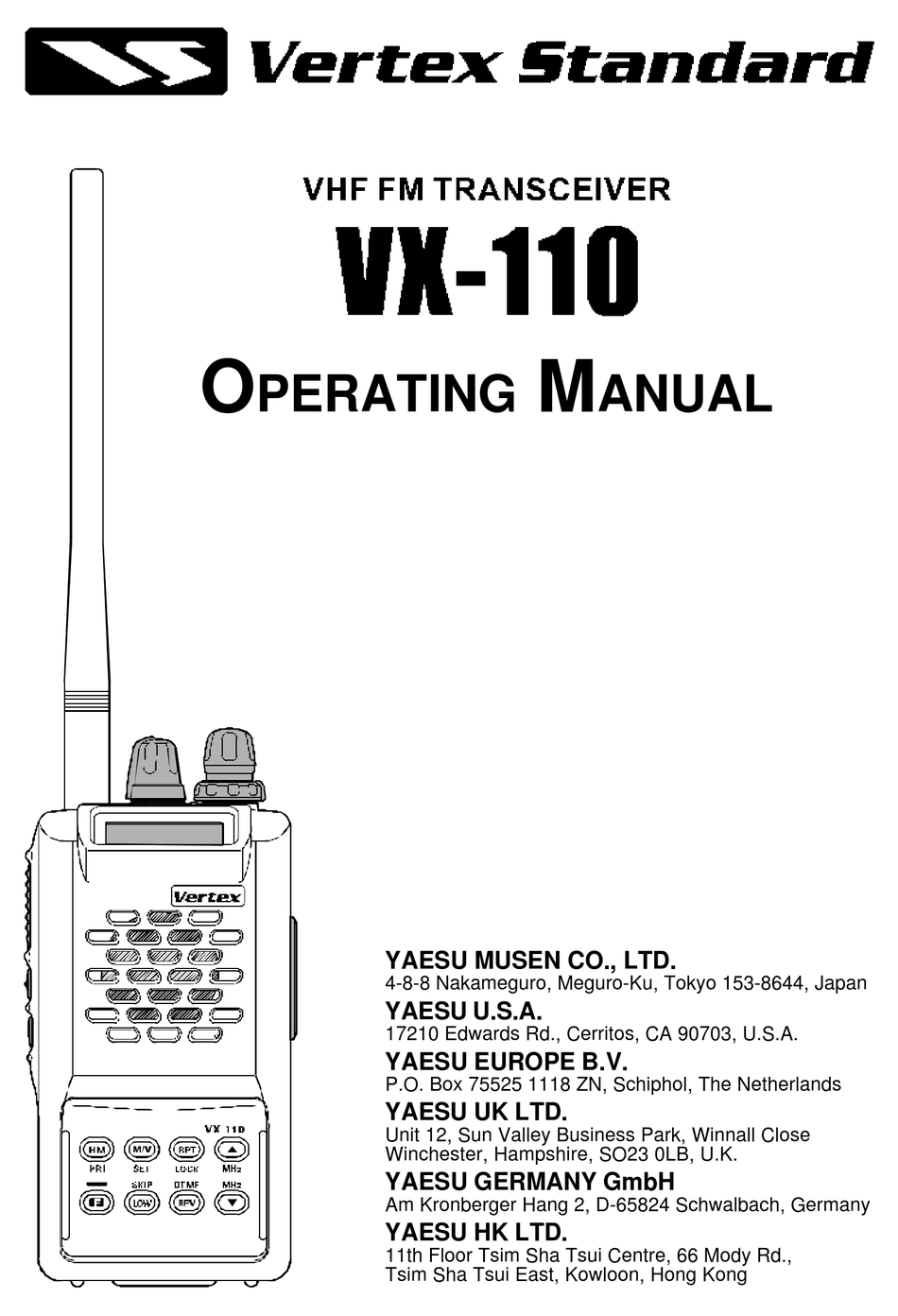 VERTEX STANDARD VX-110 OPERATING MANUAL Pdf Download | ManualsLib