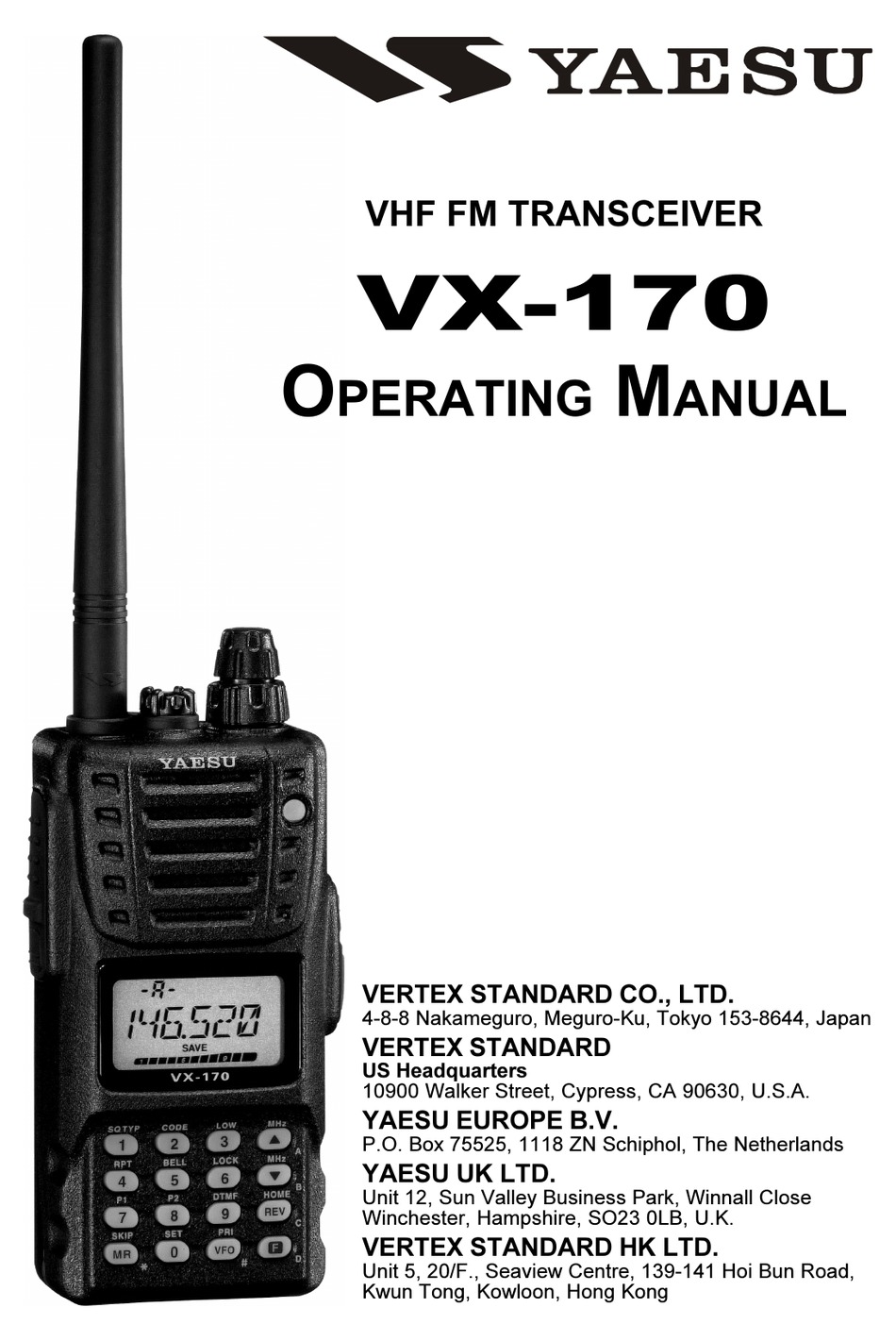 YAESU VX-170 OPERATING MANUAL Pdf Download | ManualsLib