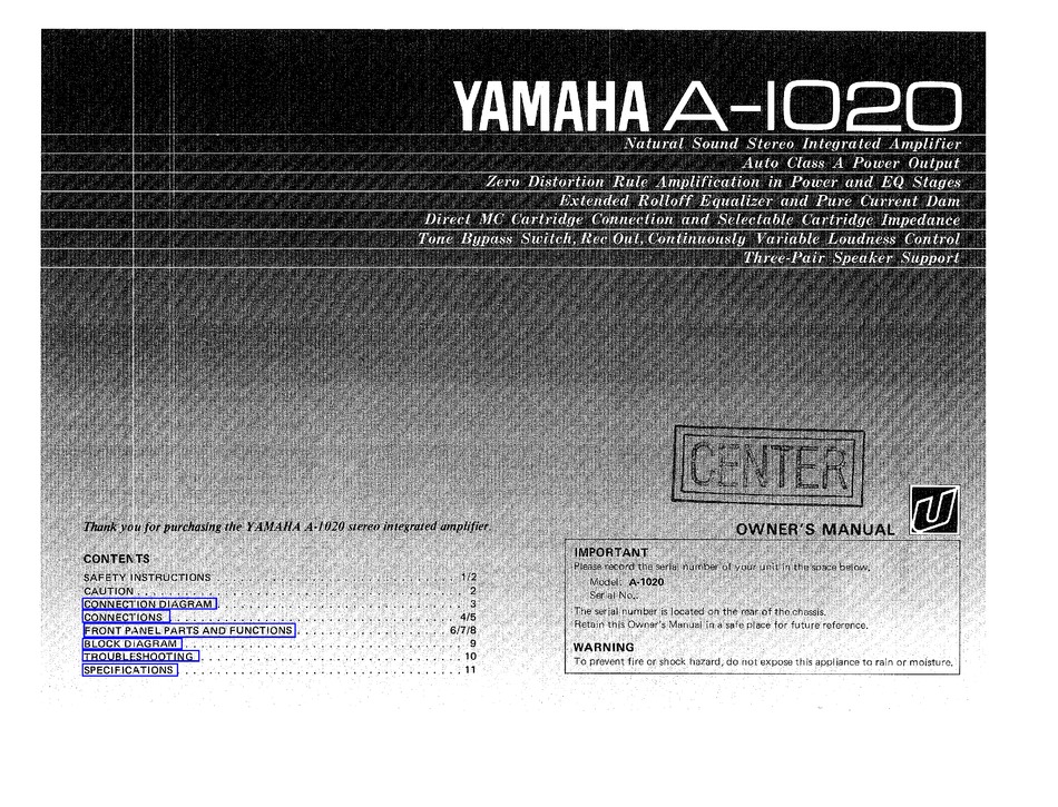 Yamaha A 10 Owner S Manual Pdf Download Manualslib