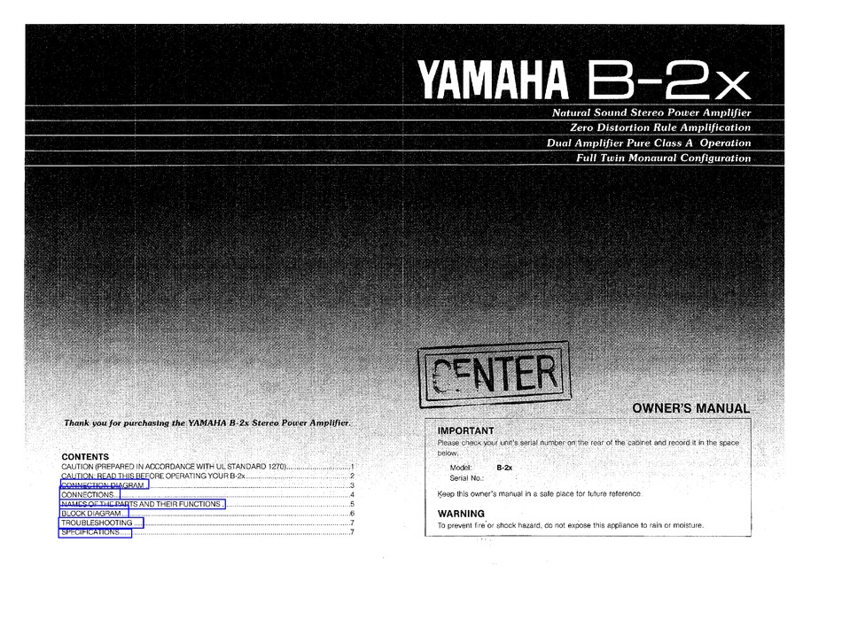 YAMAHA B-2X OWNER'S MANUAL Pdf Download | ManualsLib