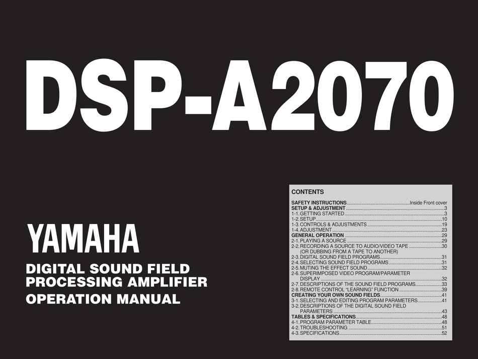 Yamaha Dsp A2070 Operation Manual Pdf Download Manualslib