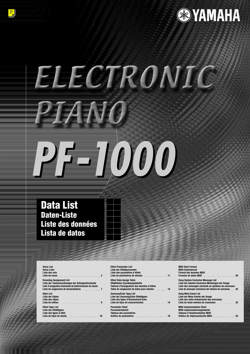 Yamaha Pf 1000 Data List Pdf Download Manualslib