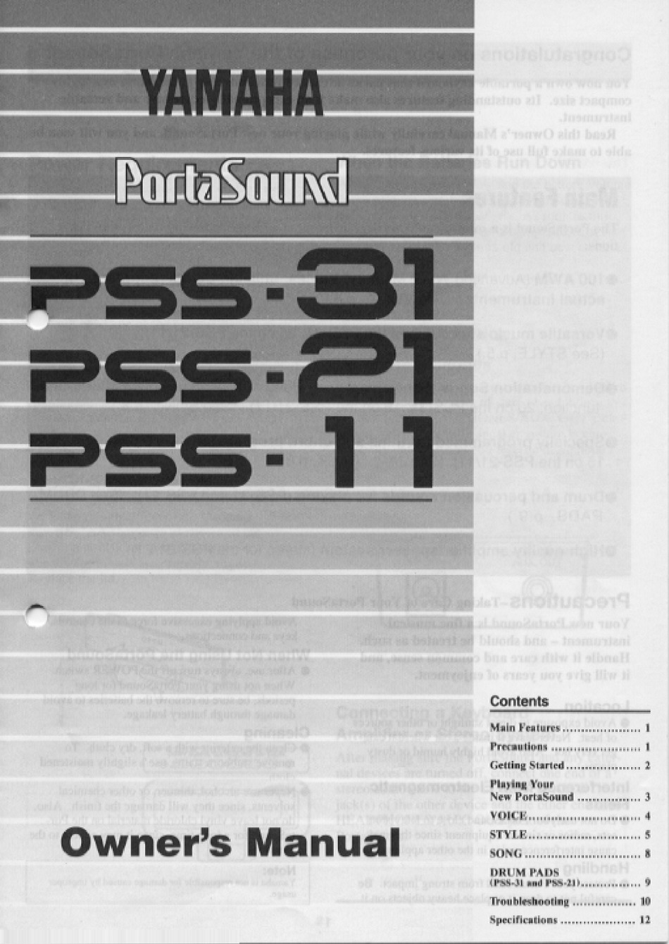 YAMAHA PORTASOUND PSS-11 OWNER'S MANUAL Pdf Download | ManualsLib