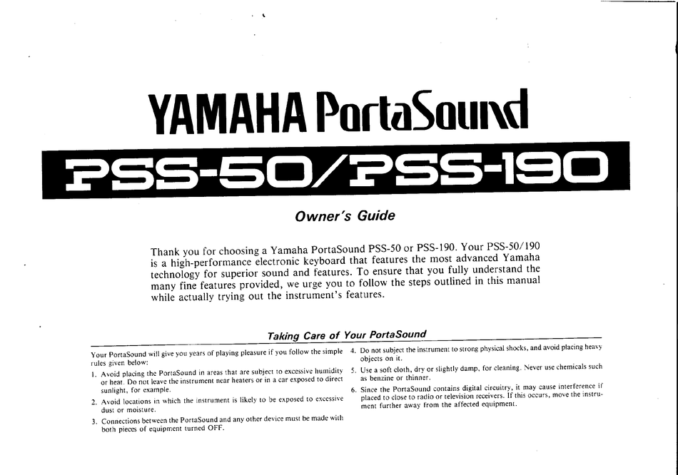 YAMAHA PORTASOUND PSS-190 OWNER'S MANUAL Pdf Download | ManualsLib