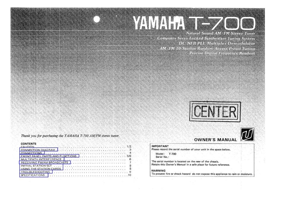 Yamaha T 700 Owner S Manual Pdf Download Manualslib