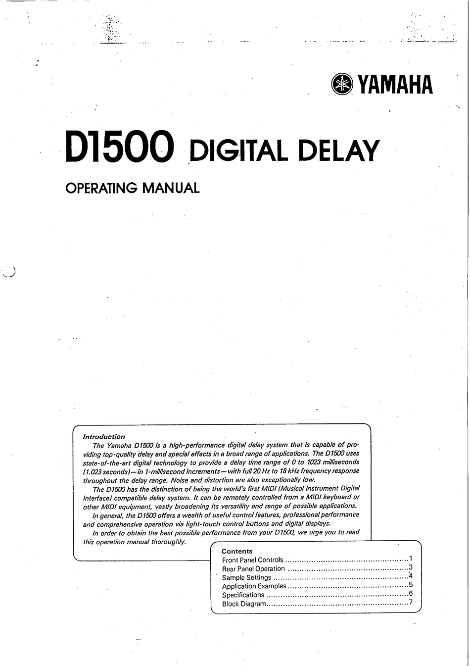 YAMAHA D1500 OPERATIING MANUAL Pdf Download ManualsLib