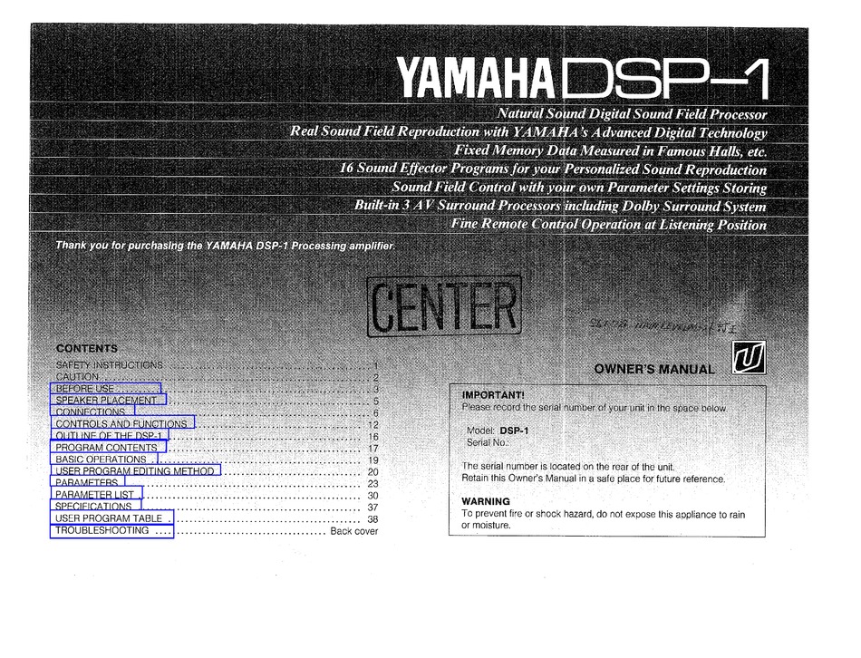 Yamaha Dsp 1 Owner S Manual Pdf Download Manualslib