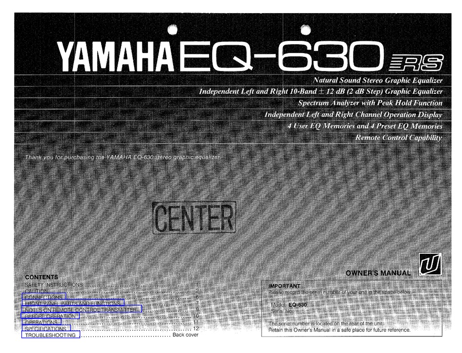 Yamaha Eq 630 Owner S Manual Pdf Download Manualslib