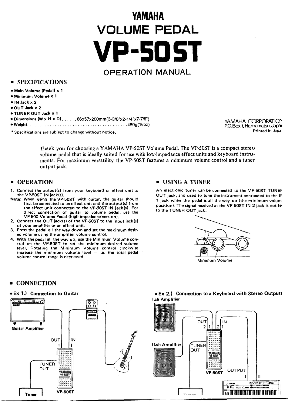 YAMAHA VP-50ST OPERATION MANUAL Pdf Download | ManualsLib