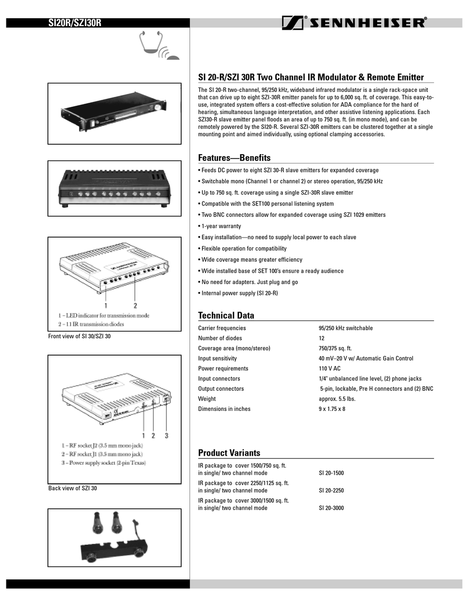 SENNHEISER SI 20 PRODUCT SHEET Pdf Download | ManualsLib