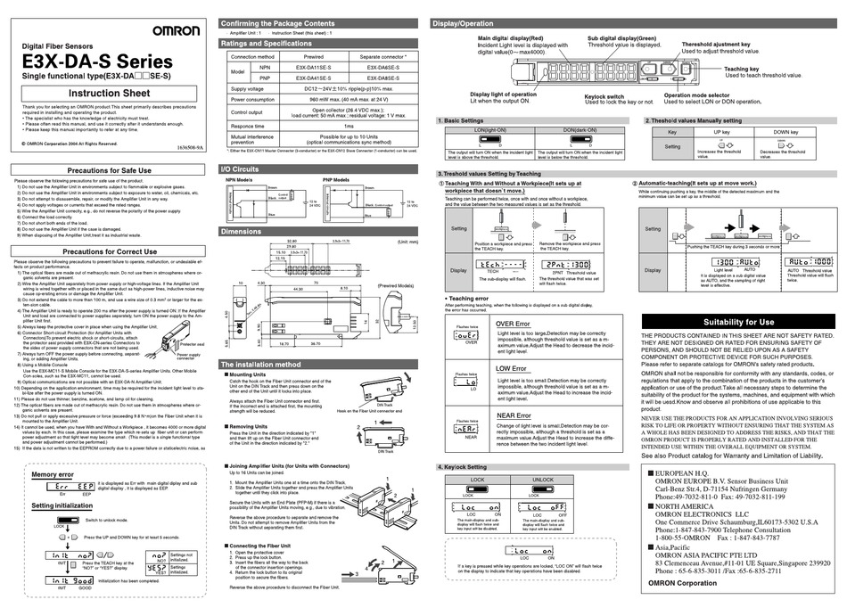 OMRON E3X-DA-S SERIES INSTRUCTION SHEET Pdf Download | ManualsLib