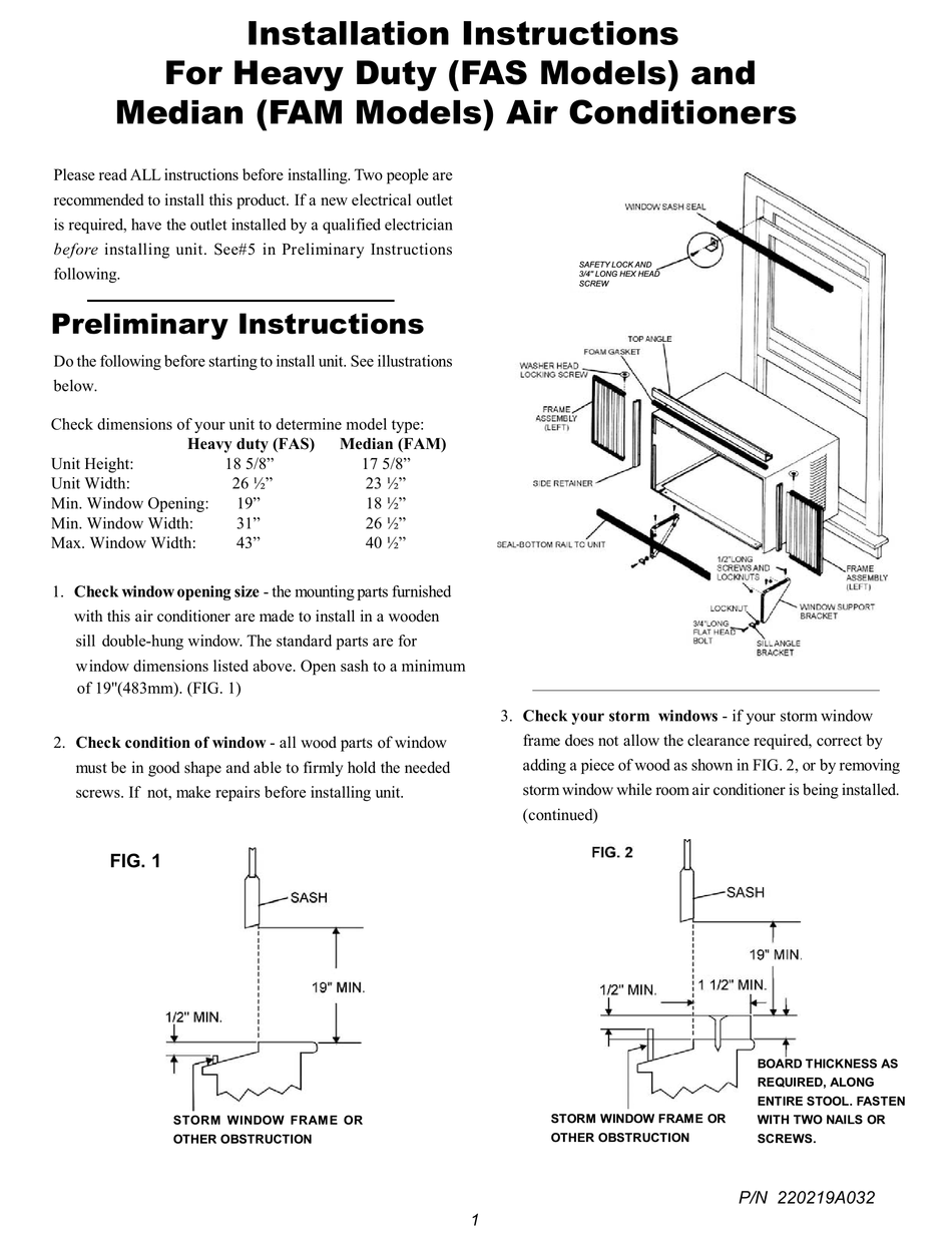 Frigidaire Gam155q1a Gibson 15100btu 115v 12 5a 10 3 Spd 4 Way Air Direction Installation Instructions Manual Pdf Download Manualslib