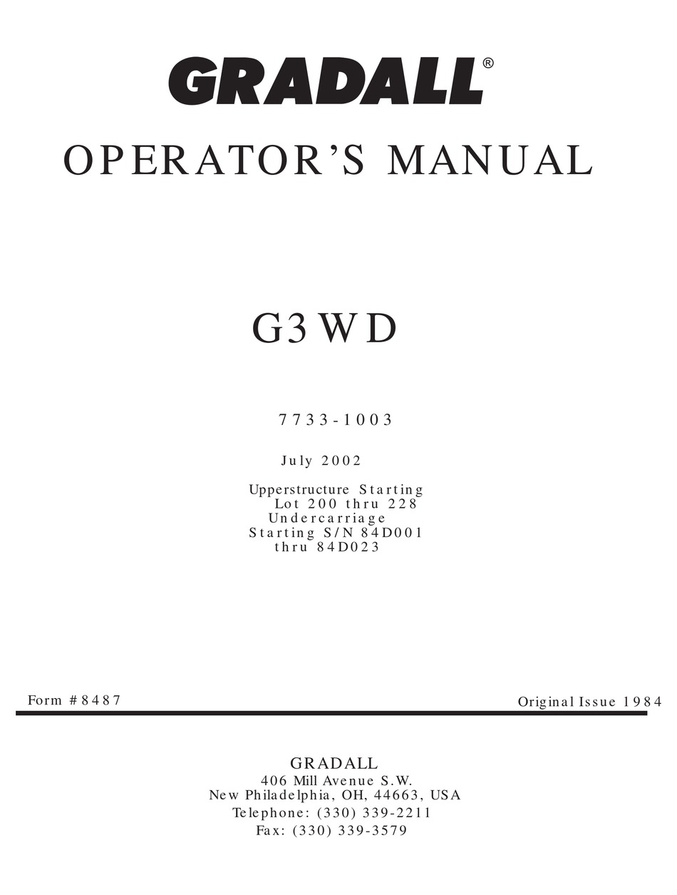 GRADALL G3WD OPERATOR'S MANUAL Pdf Download | ManualsLib
