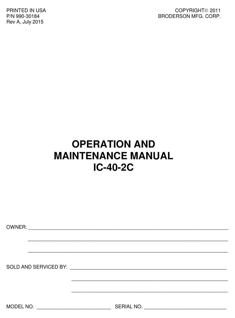BRODERSON IC-40-2C OPERATION AND MAINTENANCE MANUAL Pdf Download ...