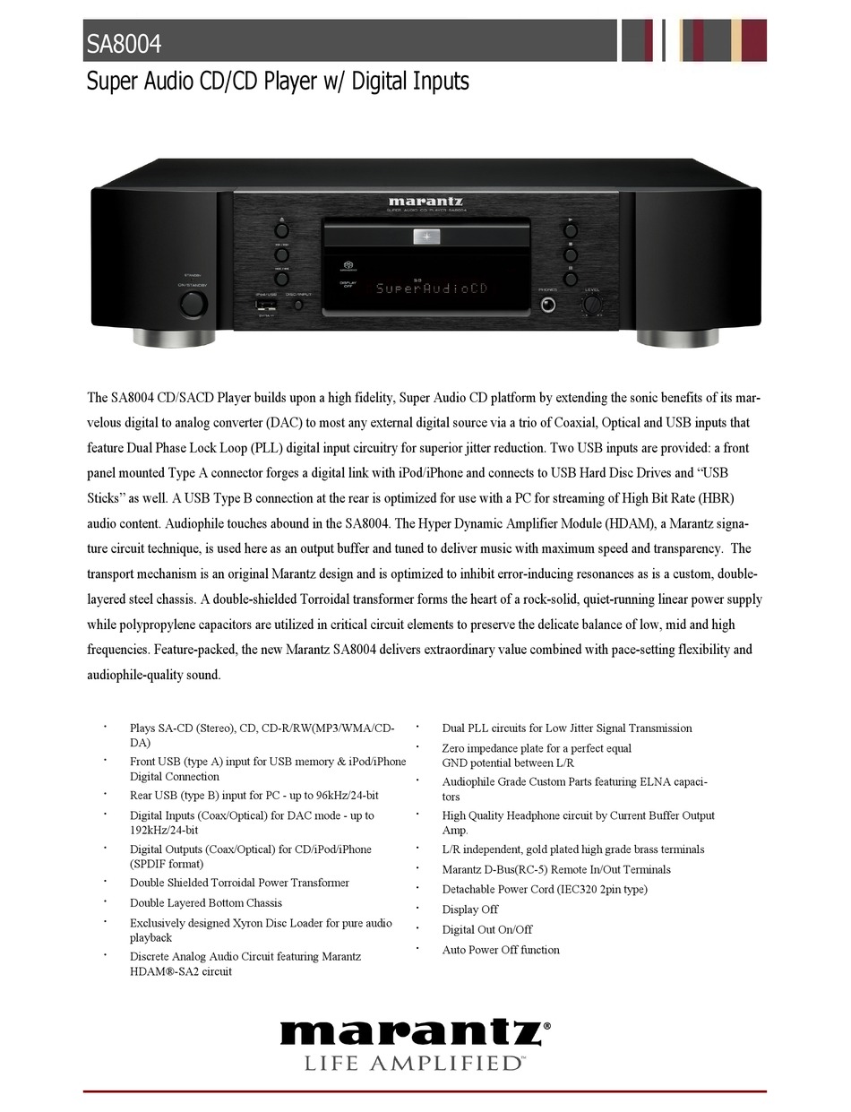 MARANTZ SA8004 SPECIFICATIONS Pdf Download ManualsLib