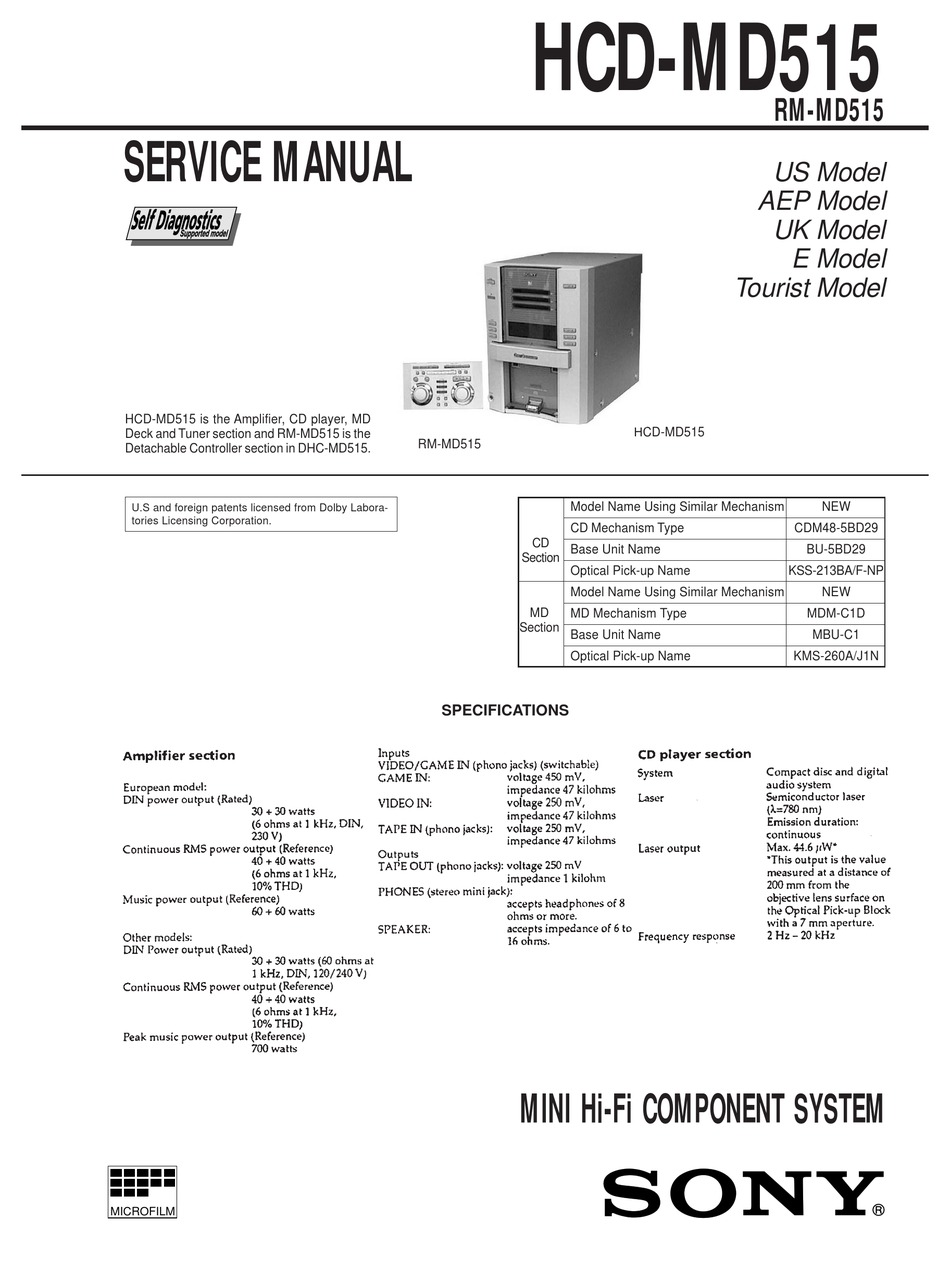 SONY HCD-MD515 - COMPONENT FOR DHCMD515 SERVICE MANUAL Pdf 
